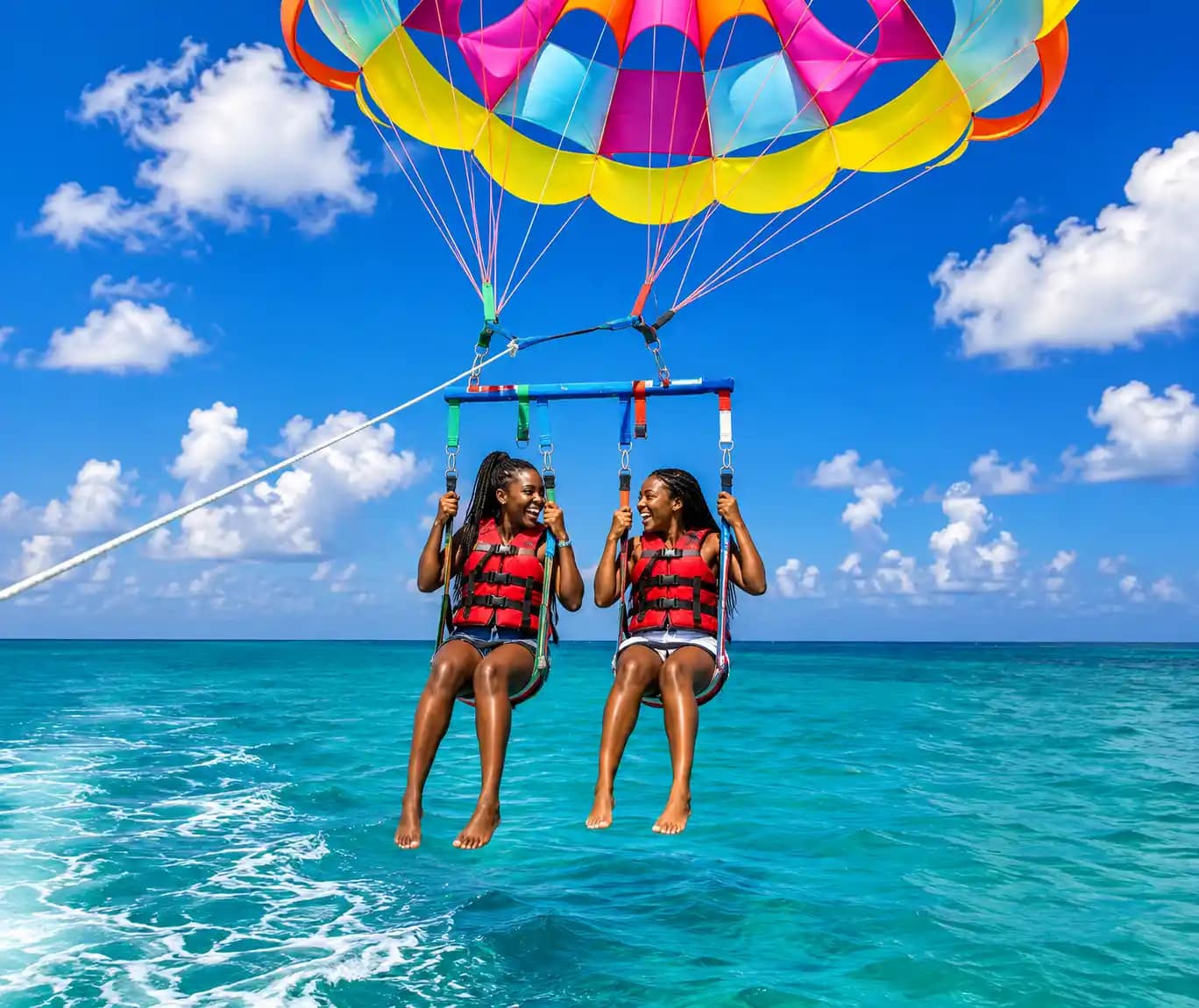 Parasailing over the sea in Beirut, Lebanon